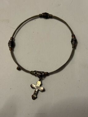 Silver-Tone Cross Charm Wire Bangle Bracelet - Women's Jewelry